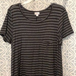 Lularoe Gray & Black Striped Carly Dress Hi Low